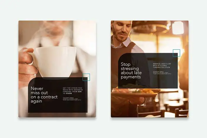 Hero tile displaying two social media graphics in a white labelled style